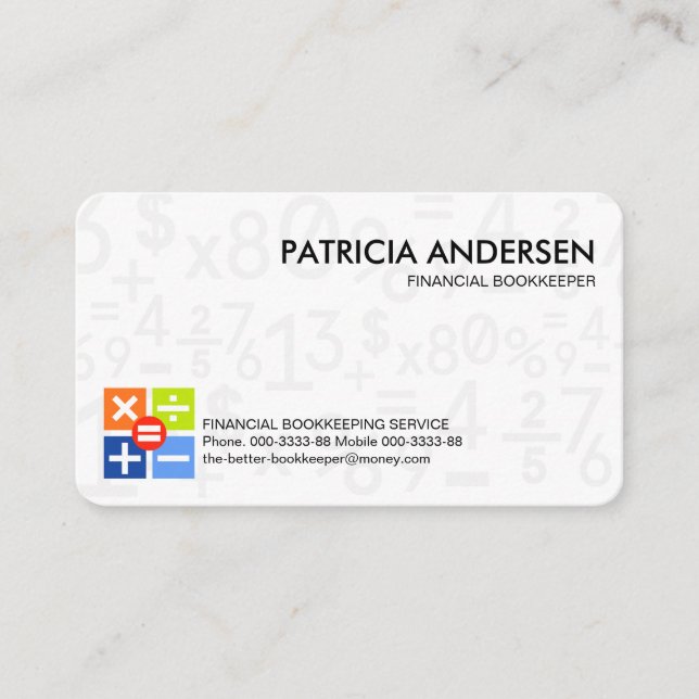Creative Bookkeeping Number Symbols Business Card (Front)