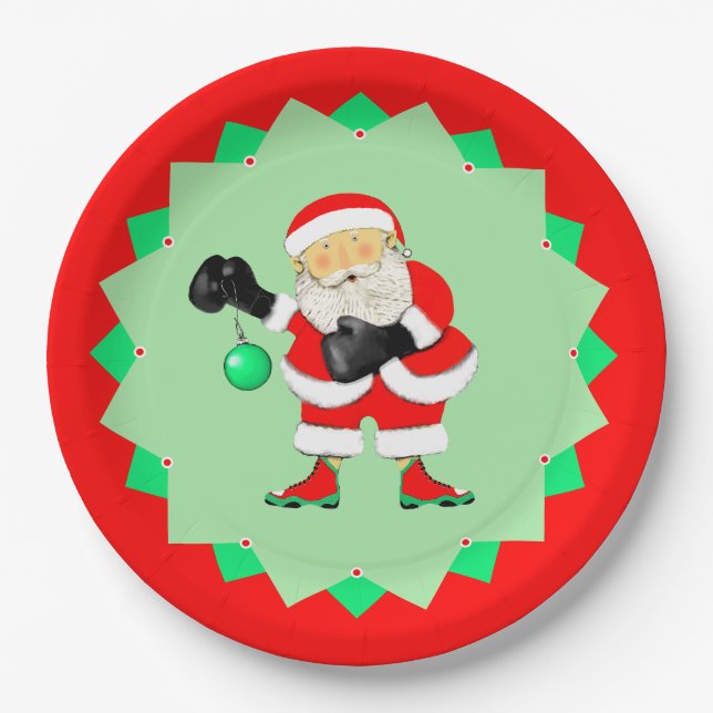 Creative Boxing Christmas Holiday Paper Plate (Front)