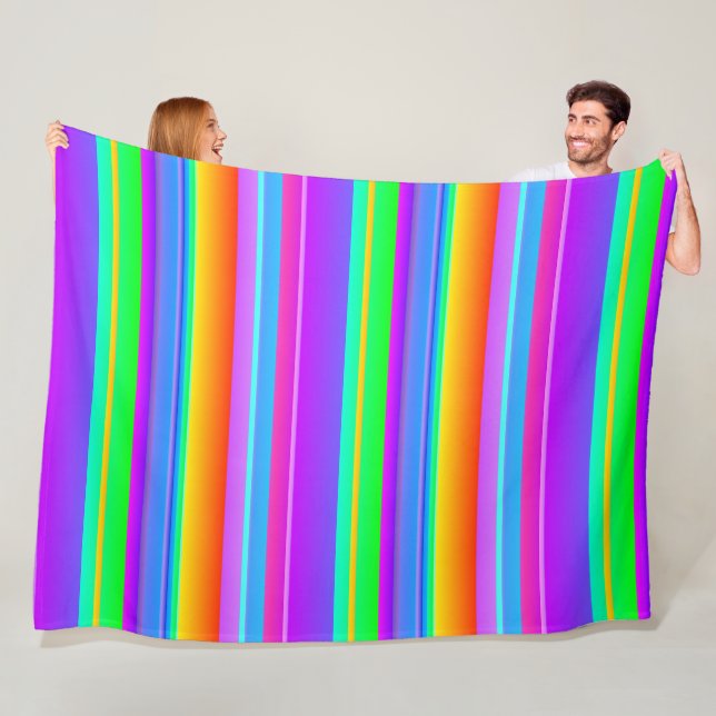 Creative bright multicolor artsy striped fleece blanket (In Situ)