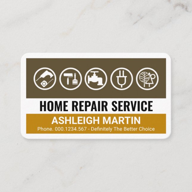 Creative Brown Handyman Tools Layers Business Card (Front)