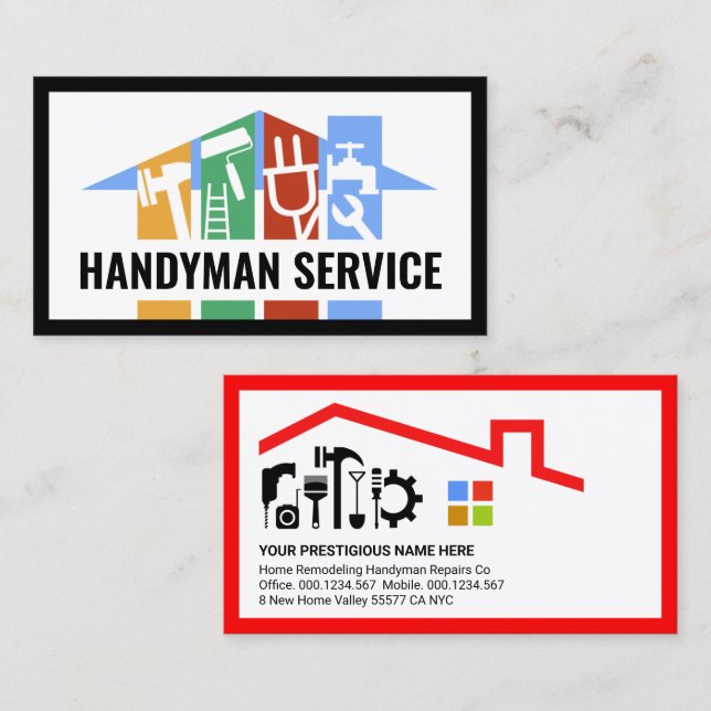 Creative Building Rooftop Handyman Tools Panel Business Card (Front/Back)
