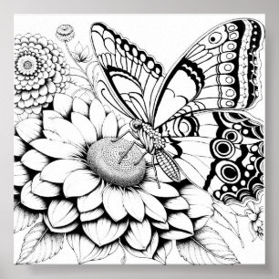 Creative Butterfly Color Page Poster