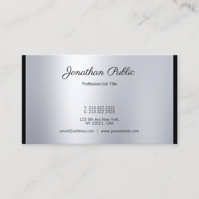 Creative Calligraphed Script Modern Silver Plain Business Card (Front)