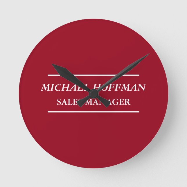 Creative Carmine Red Minimalist Classical Italic Round Clock (Front)