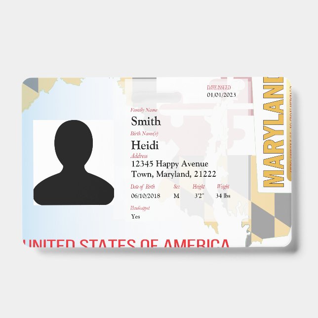 CREATIVE Child ID- Maryland Flag ID Badge (Front)