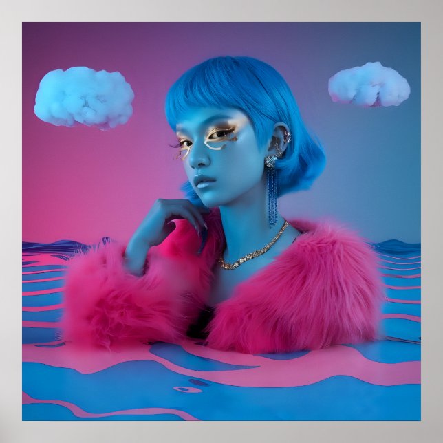 Creative collage girl in pink fur coat poster (Front)