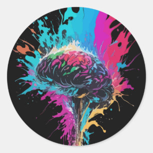 Creative Colourful Brain Splash Artwork Classic Round Sticker