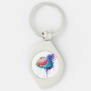 Creative Colourful Brain Splash Artwork Key Ring