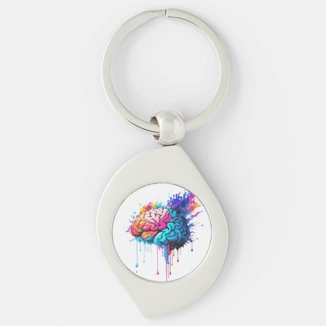 Creative Colourful Brain Splash Artwork Key Ring (Front)