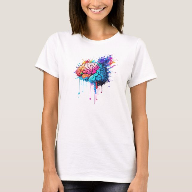 Creative Colourful Brain Splash Artwork T-Shirt (Front)