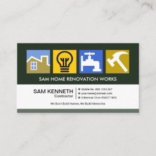 Creative Colourful Construction Symbols Contractor Business Card