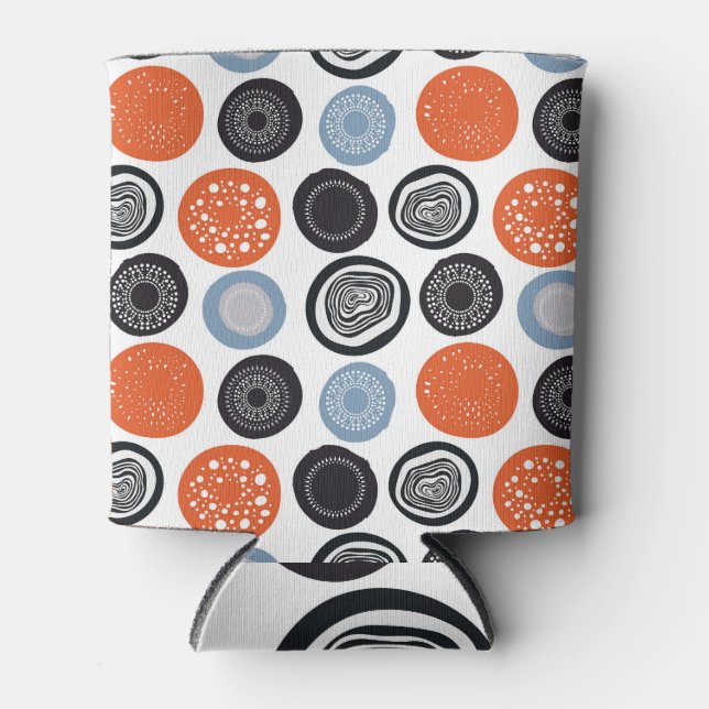 Creative, colourful geometric circle pattern. can cooler (Front)