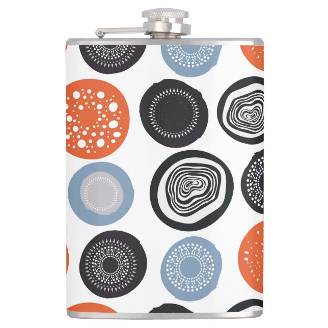 Creative, colourful geometric circle pattern. hip flask (Front)