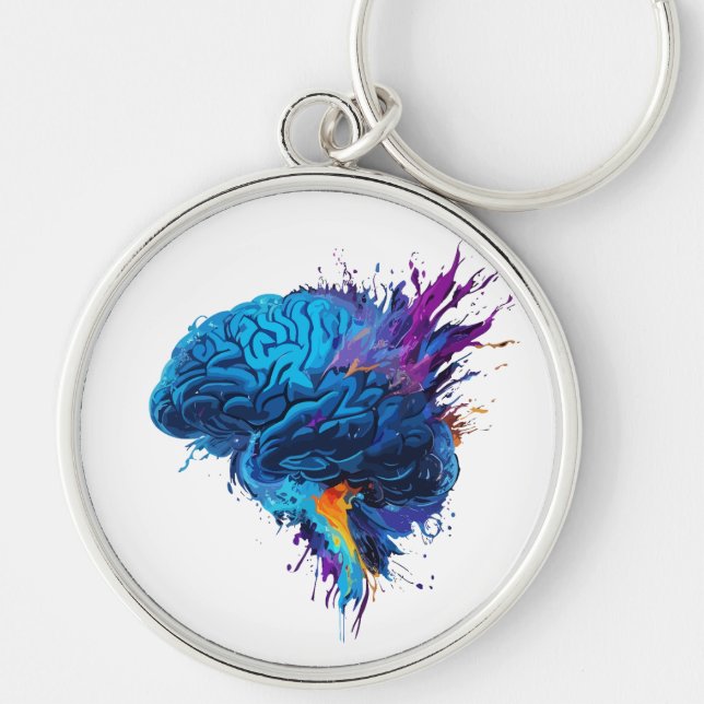 Creative Colourful Splash Brain Design Key Ring (Front)