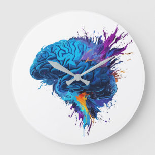 Creative Colourful Splash Brain Design Large Clock