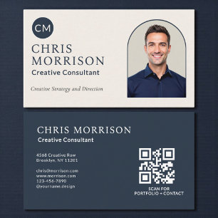 Creative Consultant Photo QR Code Navy Blue Business Card