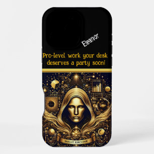 Creative Data Scientist Exploring Insights in Gold iPhone 16 Pro Max Case