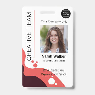 Creative designer Employee Photo Logo Name Orange ID Badge
