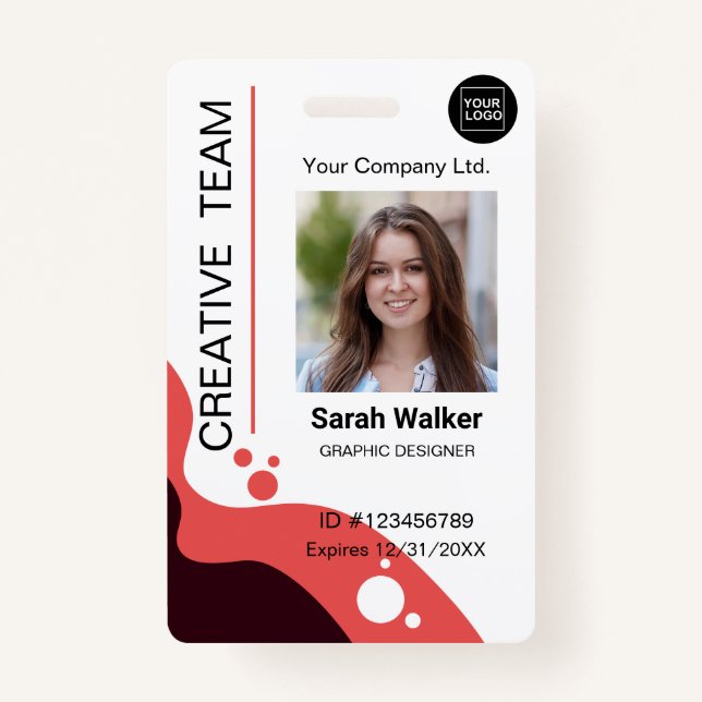 Creative designer Employee Photo Logo Name Orange  ID Badge (Front)