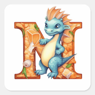 Creative Dinosaur with the Artistic Letter N Square Sticker