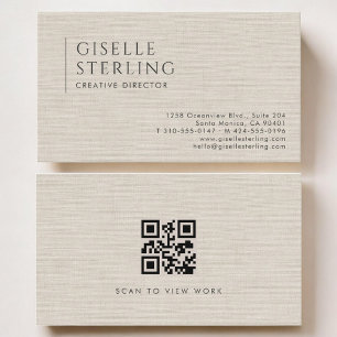 Creative Director Luxury Neutral Linen QR Code Business Card