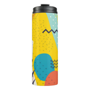 Creative doodle art header with different shapes a thermal tumbler