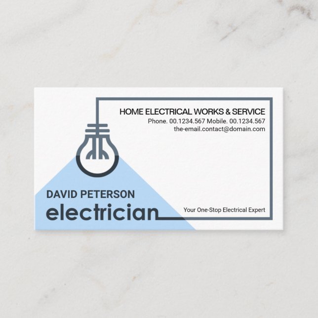 Creative Electrical Wiring Blue Bulb Electrician Business Card (Front)