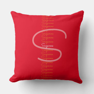 creative family name typography red monogram cushion