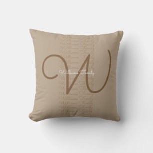 creative family name typography taupe monogram outdoor cushion