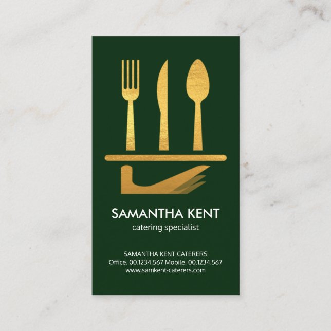 Creative Faux Gold Cutlery Serving Dish Business Card (Front)