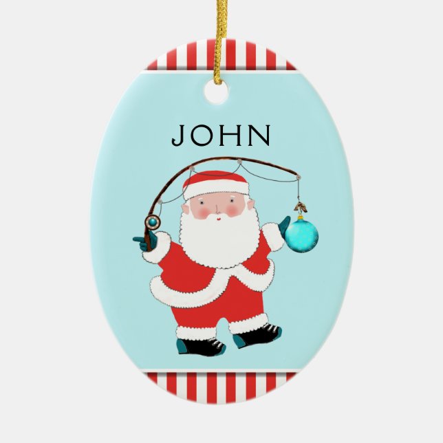 Creative Fishing Holiday Gift Ceramic Ornament (Front)