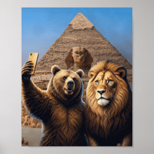 Creative Funny Lion and Bear Selfie  Poster
