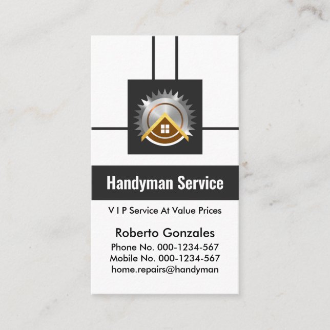 Creative Futuristic Box Stripe Handyman Business Card (Front)