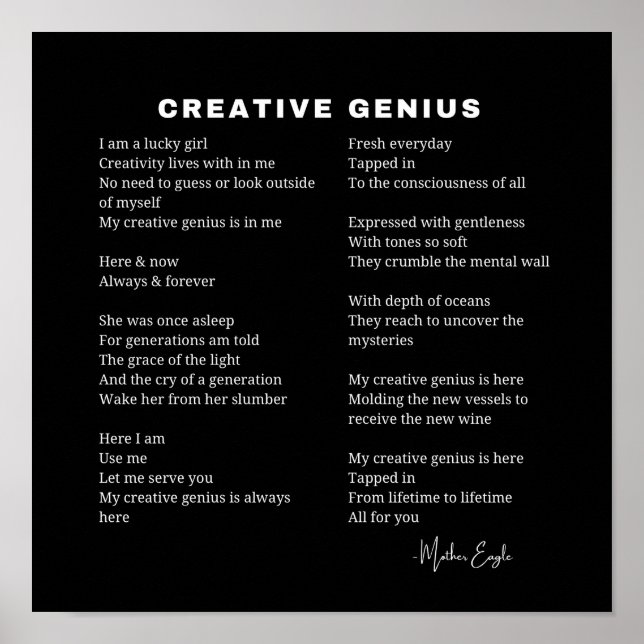 Creative Genius Inspirational Poem Wall Art Poster (Front)