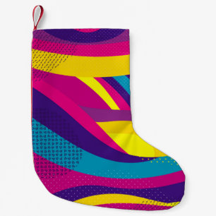 Creative geometric colorful bright background with small christmas stocking