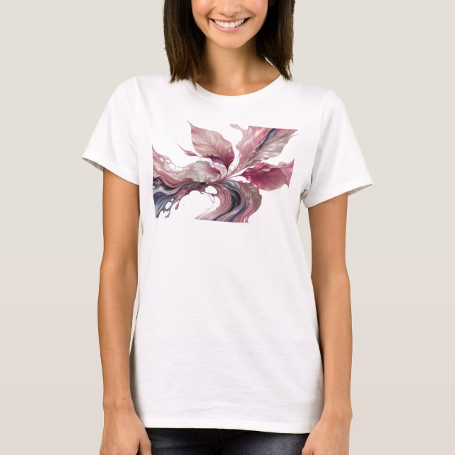 Creative Gold Abstract Leaves Visual Design T-Shirt (Front)