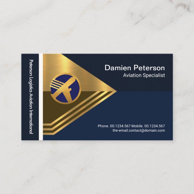 Creative Gold Arrow Logistics Aviation Pilot Business Card (Front)