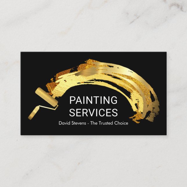 Creative Gold Brush Paint Splatter Business Card (Front)