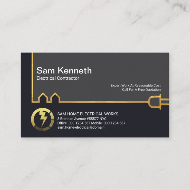 Creative Gold Building Electrical Power Line Business Card (Front)
