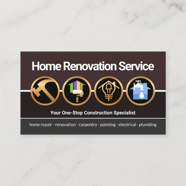 Creative Gold Construction Icon Home Renovation Business Card (Front)