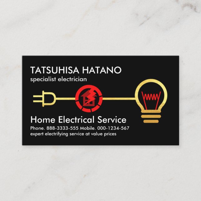 Creative Gold Electrical Home Wiring Business Card (Front)