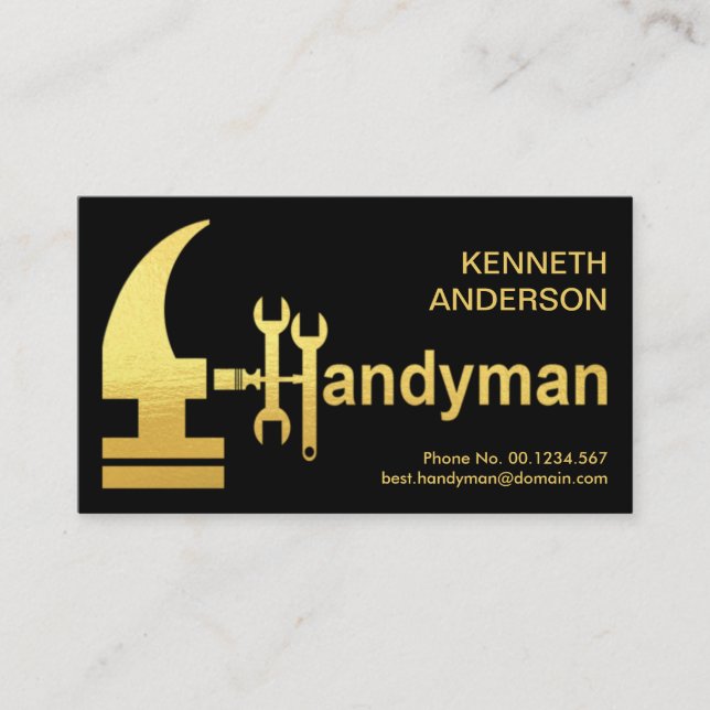 Creative Gold Hammer Handyman Design Business Card (Front)