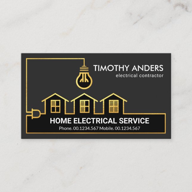 Creative Gold Home Electrical Wiring Circuit Power Business Card (Front)