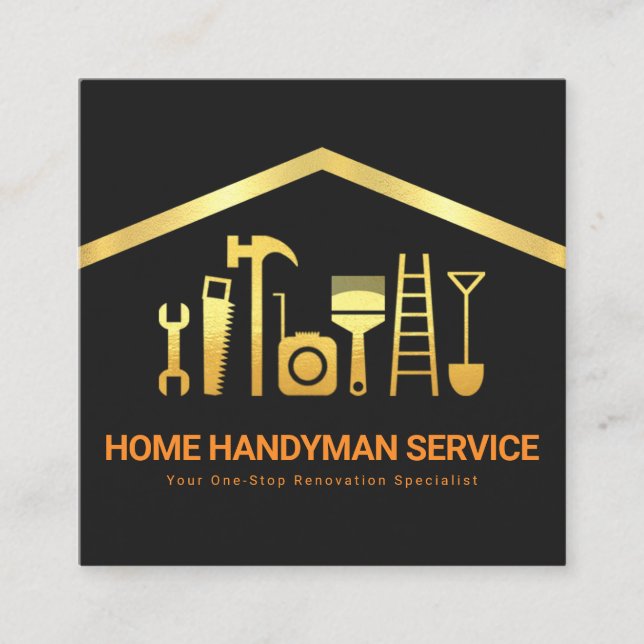 Creative Gold Rooftop Handyman Tools Square Business Card (Front)