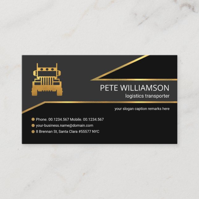 Creative Gold Triangle Border Trucking Logistics Business Card (Front)