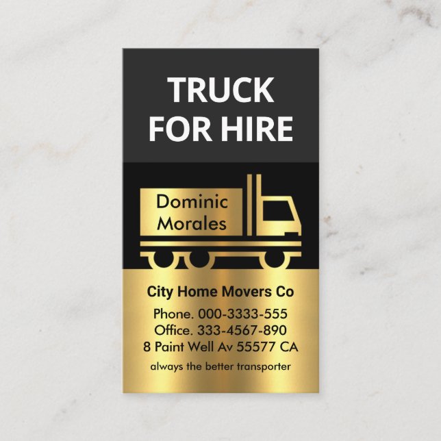 Creative Gold Truck Layers Transport Business Card (Front)