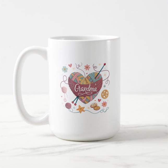Creative Grandma Heart Yarn Design Whimsical Famil Coffee Mug (Left)