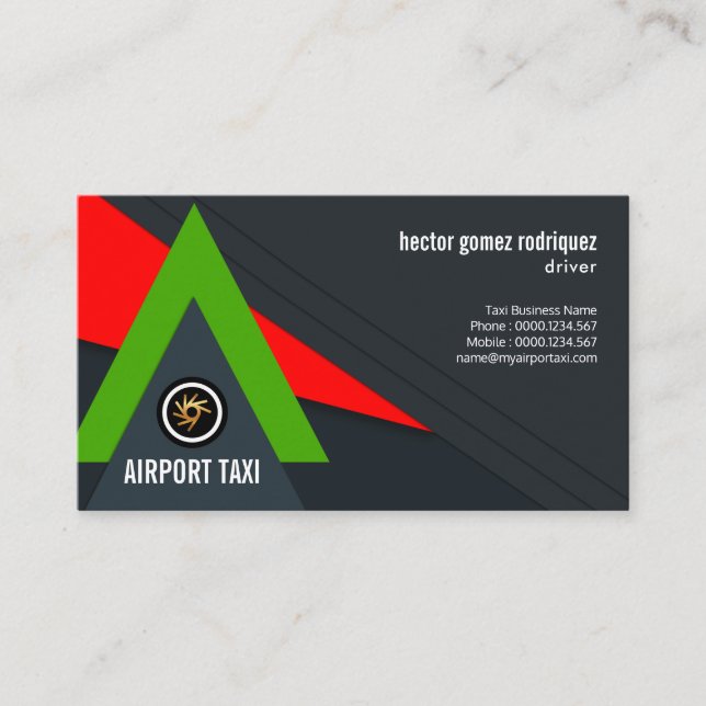 Creative Green Jet Striking Red Sky Airport Taxi Business Card (Front)