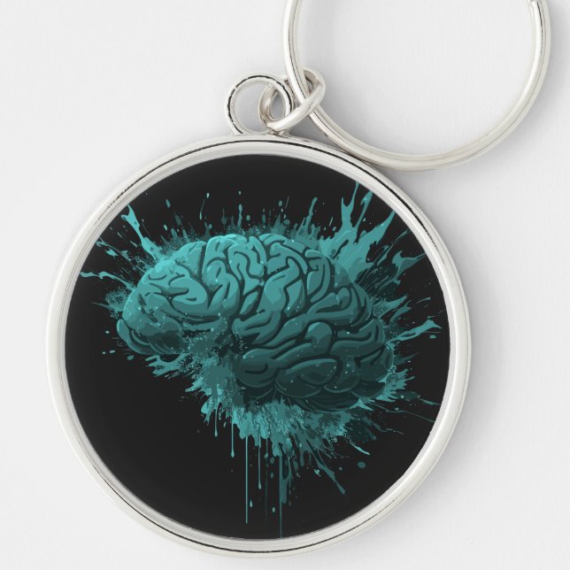 Creative Green Splash Brain Design Key Ring (Front)