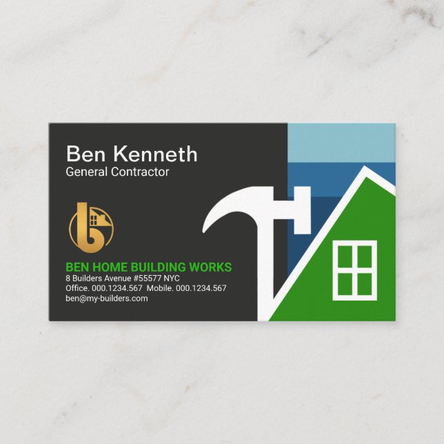 Creative Hammer Abstract Building Construction Business Card (Front)